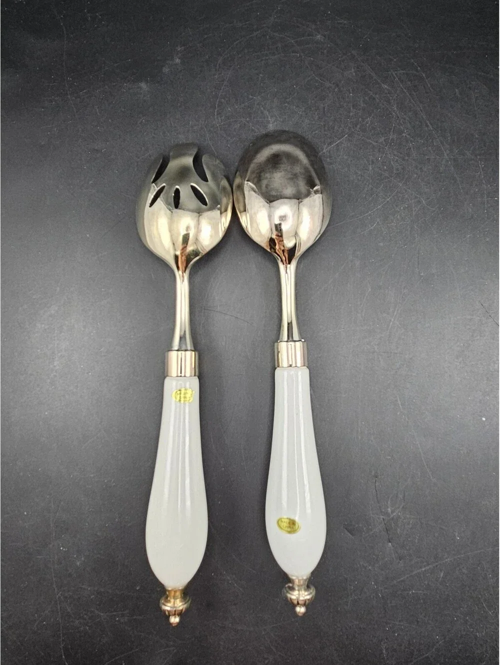Studio Silversmith Cordon Bleu Silver Plated Salad Serving Set Porcelain Handle